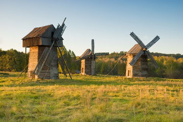 Fototapeta premium Old windmills, Pirogovo, Kiev, Ukraine