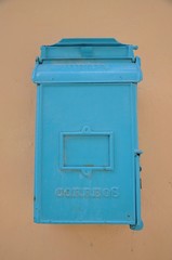 Blue metal mailbox