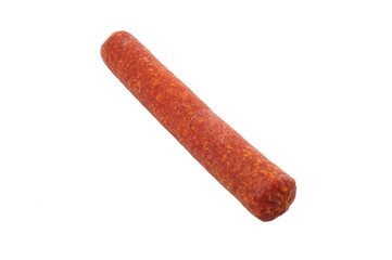 one salami sausage on white background