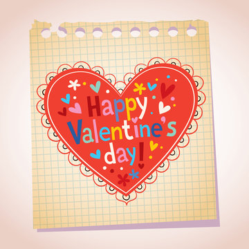 Happy Valentine's day note paper cartoon illustration