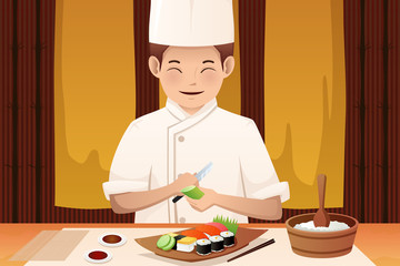 Sushi chef working in a restaurant