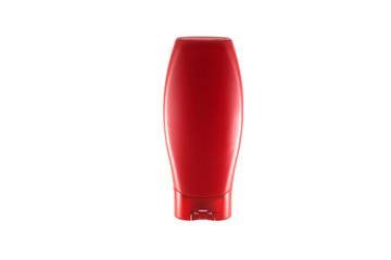 Red bottle for shampoo.