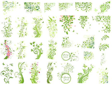 Set of green floral design elements