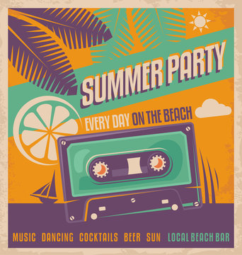 Summer Party Retro Poster Vector Design