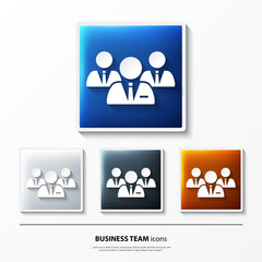 Set of glossy vector icons on button with business team.