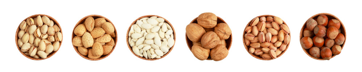 Nuts in bowl on white