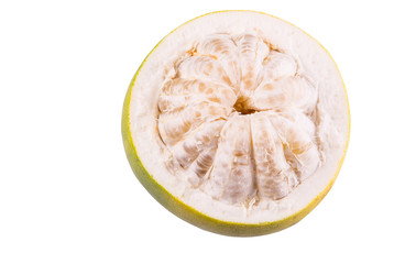Pomelo or Shaddock fruit exposed flesh over white background