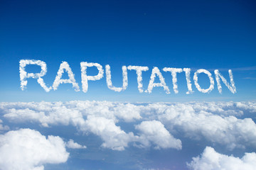 reputation word on sky over clouds.