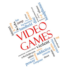 Video Games Word Cloud Concept Angled