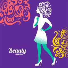 Beautiful woman silhouette with flowers