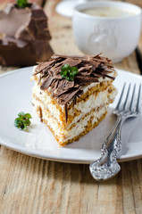 Sponge cake with cream and chocolate
