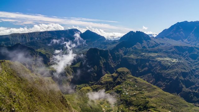 Clouds Timelapse over Mountain Range, Reunion, Cilaos