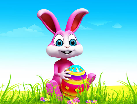 Easter happy bunny with big coloring eggs