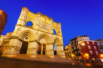Wide angle shot of Cuenca Cathedral in night