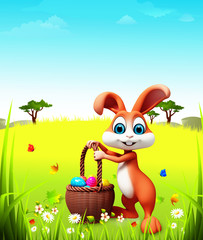 happy bunny with color eggs basket