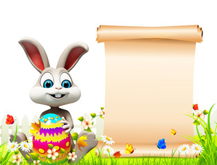 happy bunny with big color egg and sign