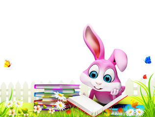 happy bunny with reading a book