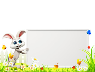 happy smiling bunny with sign