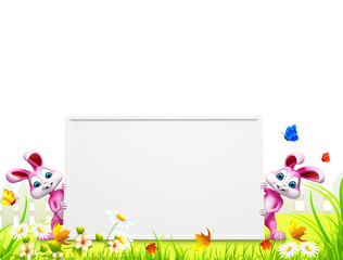 Fototapeta premium happy smiling bunny with sign