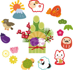 未年の置物と門松や縁起物