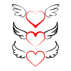 Heart with wings collection  cartoon vector  illustration