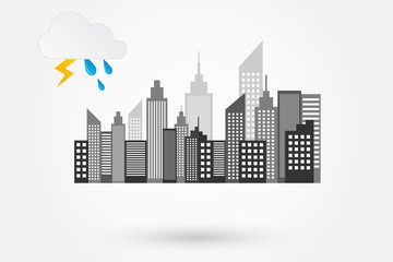 City Skyline On Rainy Day