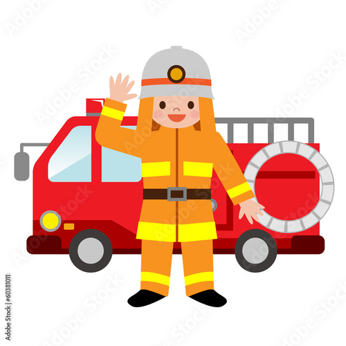 消防車と消防士の格好をした子供 Poster Boy Boy Posters あんころもち Ankomando