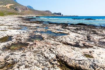 Balos beach. View from Gramvousa Island, Crete in Greece
