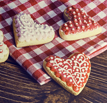 Heart shaped cookies baked Valentine's Day. toned image