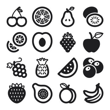 Fruit flat icons. Black