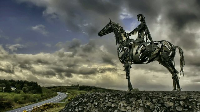knight on a horse statue, clouds, timelapse, Irenald