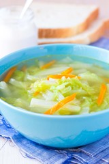 Vegetable soup with cabbage, kohlrabi, carrots, healthy
