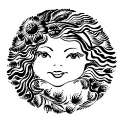 Naklejka premium decorative floral silhouette of a woman face