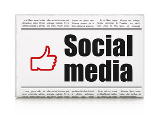 Social media concept: newspaper with Social Media and Thumb Up