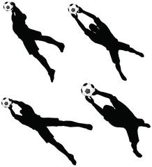 poses of soccer players silhouettes in air jumping position