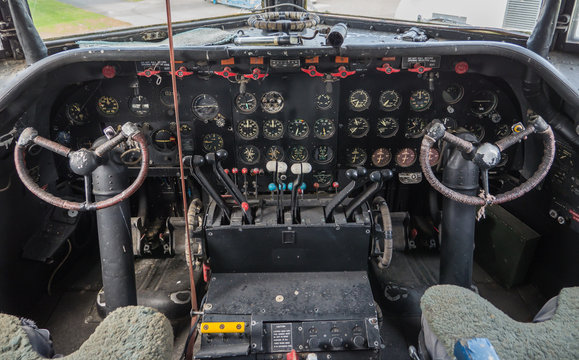 Cockpit of a vintage plane