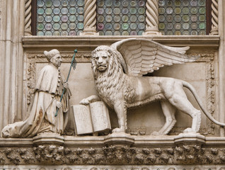 Doge Francesco Foscari (r1423-1457) kneeling before the Lion of 