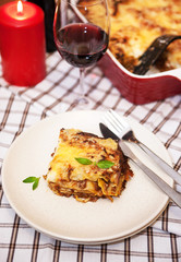 A piece of lasagna bolognese