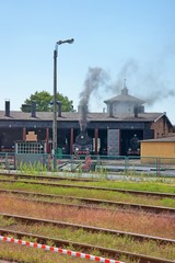Fototapeta na wymiar Railway, locomotives in the roundhouse