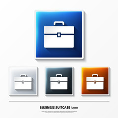 Set of glossy vector icons on button with business suitcase.