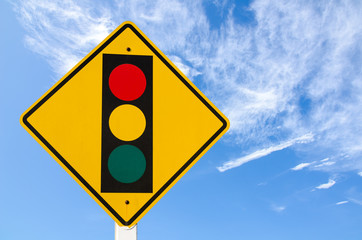 warning traffic sign on blue sky