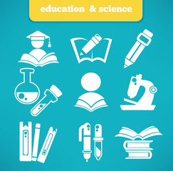 education and science vector symbols and flat icons