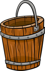 Fototapeta na wymiar wooden bucket retro cartoon clip art