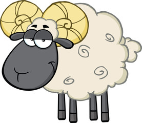 Cute Black Head Ram Sheep Cartoon Mascot Character