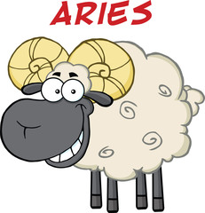 Smiling Black Head Ram Sheep Under Text Aries