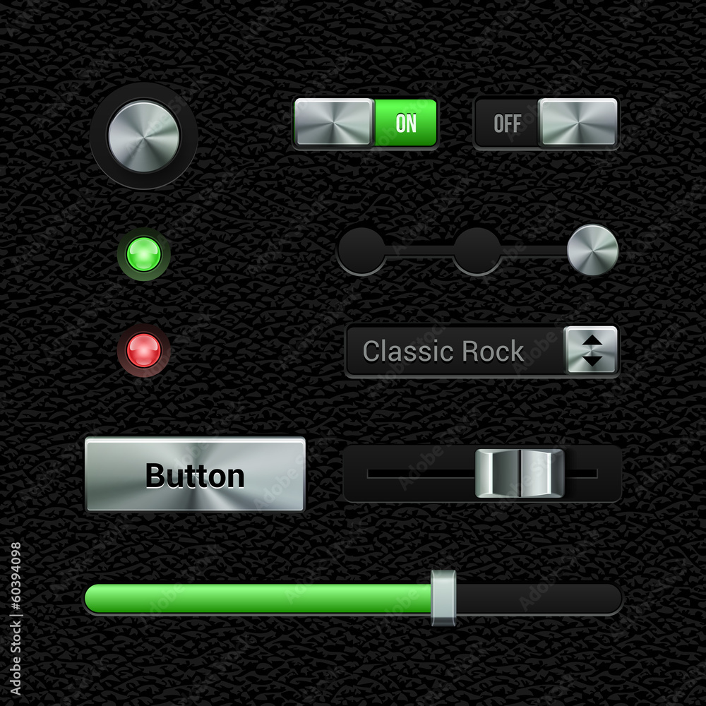 Wall mural ui application metal software controls set.