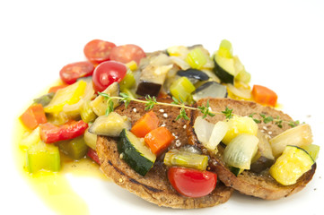 steamed vegetables and rye bread