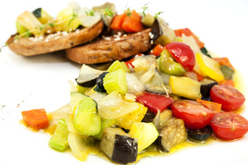 steamed vegetables and rye bread