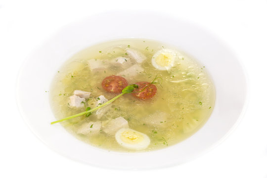chicken soup with noodles and eggs