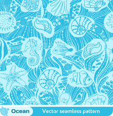 Vector seamless pattern. Sea life